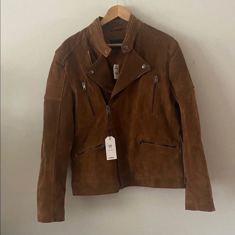 NWT EXPRESS Genuine Suede leather Peccary Quilted Biker Jacket size M